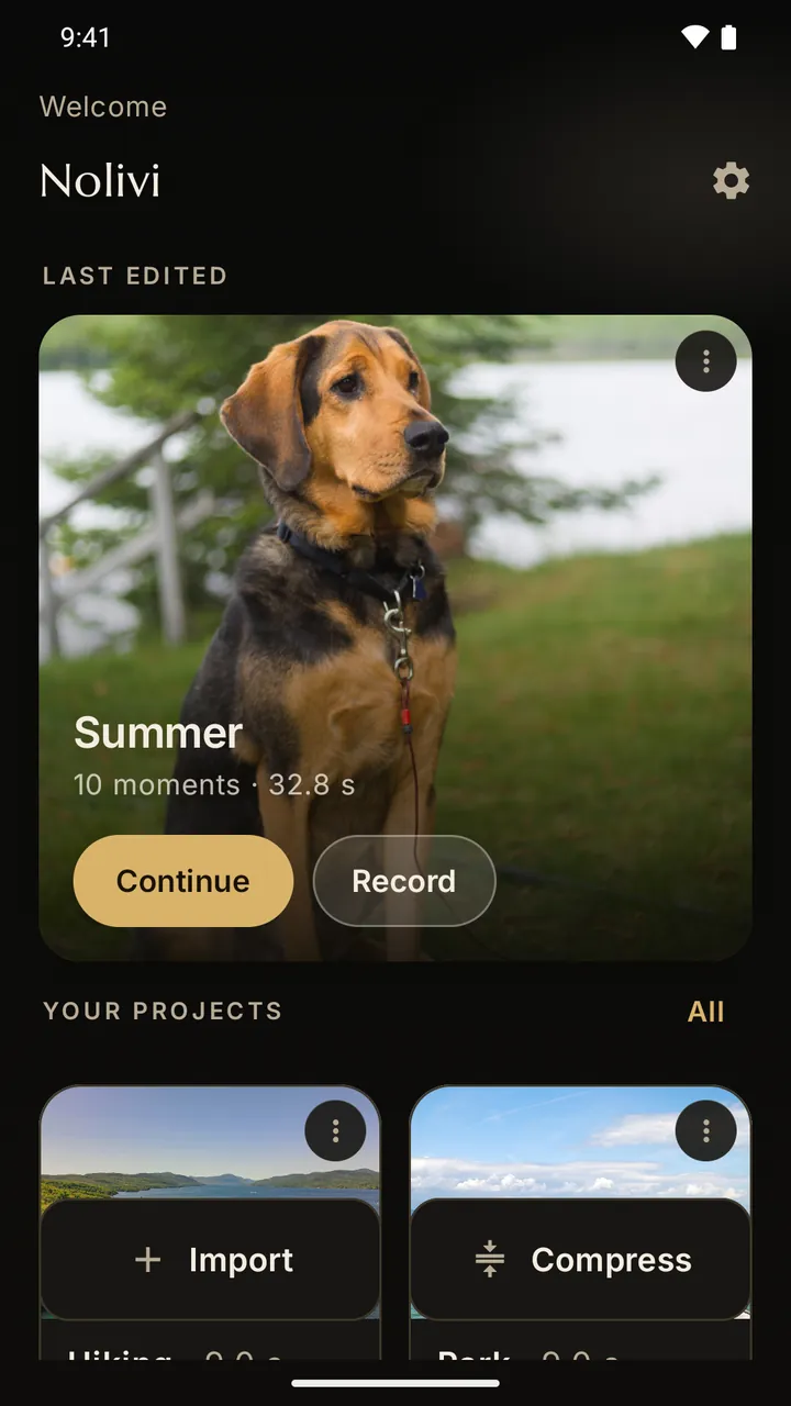 Nolivi home screen with the story “Sommer”